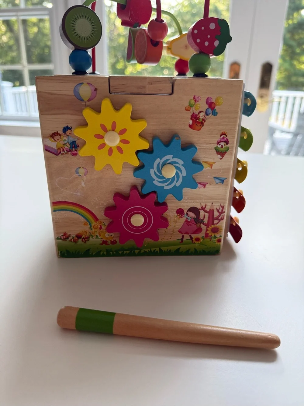 HELLOWOOD Wooden Activity Cube, 8-in-1 Montessori Baby toy